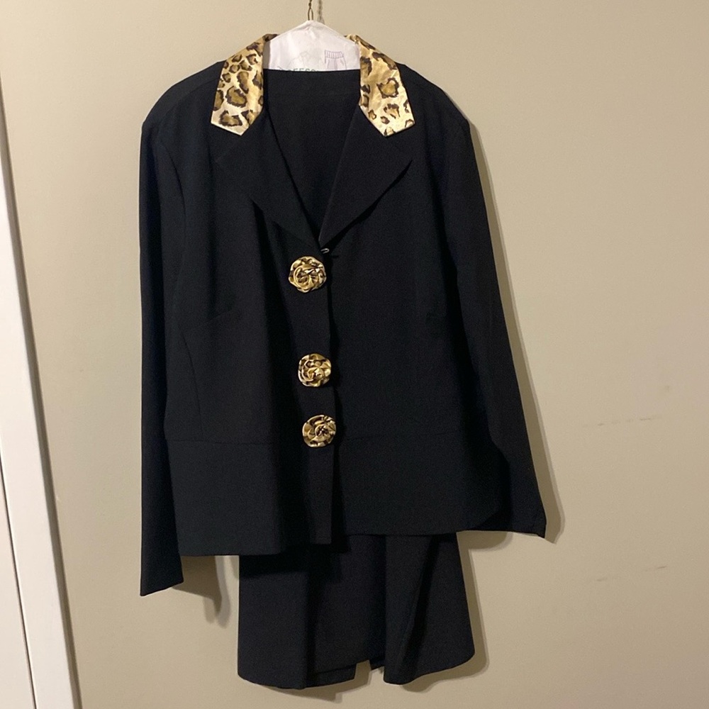 Black Blazer with Leopard Trim - Women's Suit Jacket
